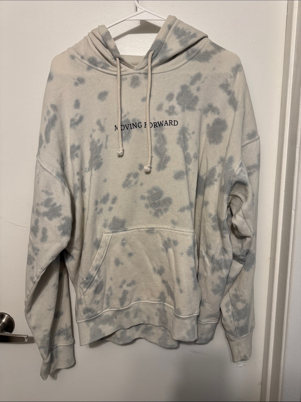 Neon Riot Large Pullover Hoodie - Light Cream with Gray Tie Dye and Black Print